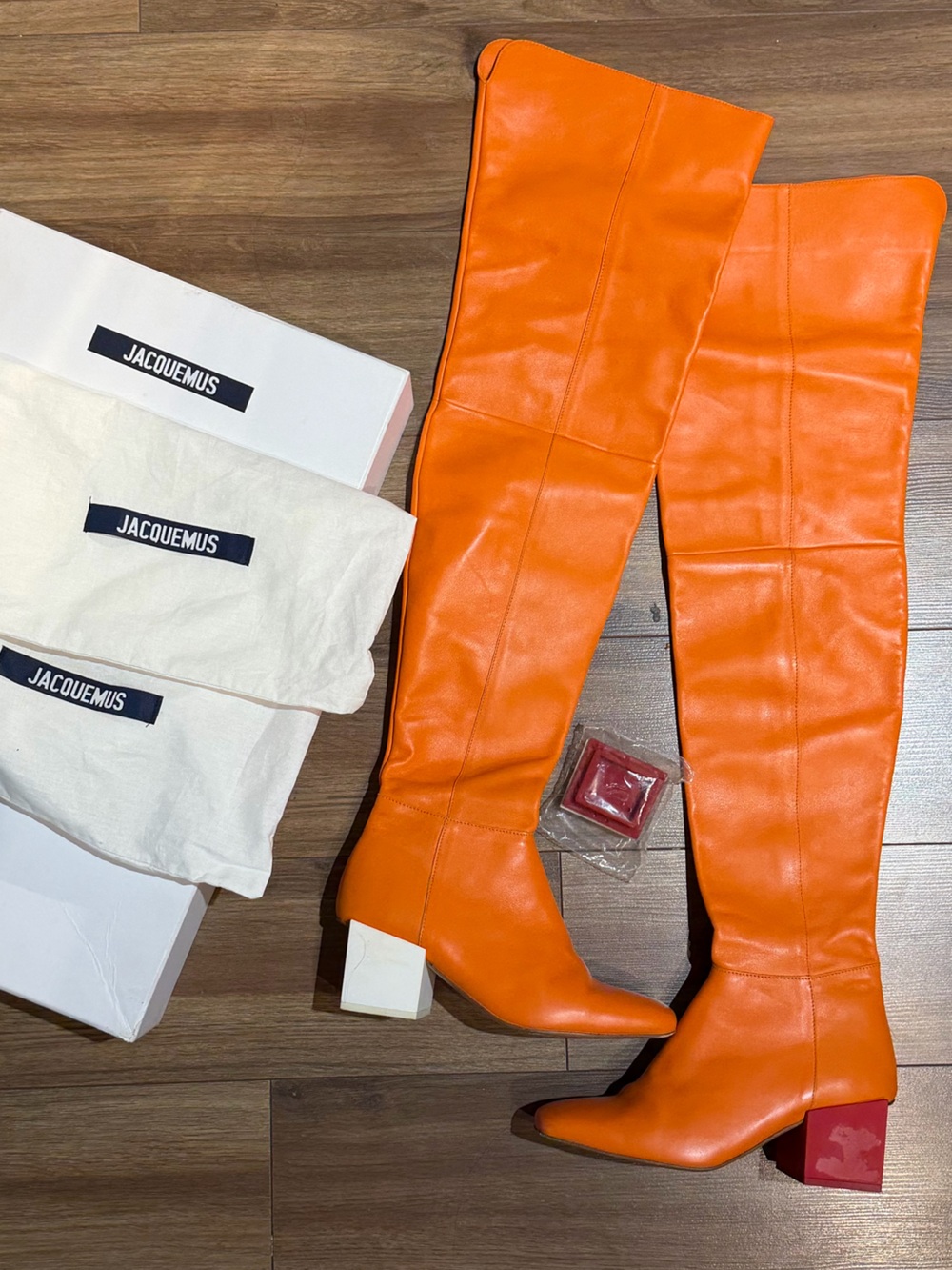 RARE Jacquemus Orange Leather Thigh-High Boots